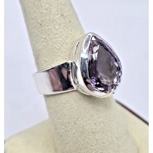 Amethyst Ring Size 8 Pear-Shaped Sterling Silver 925 Statement Beauty NWOT